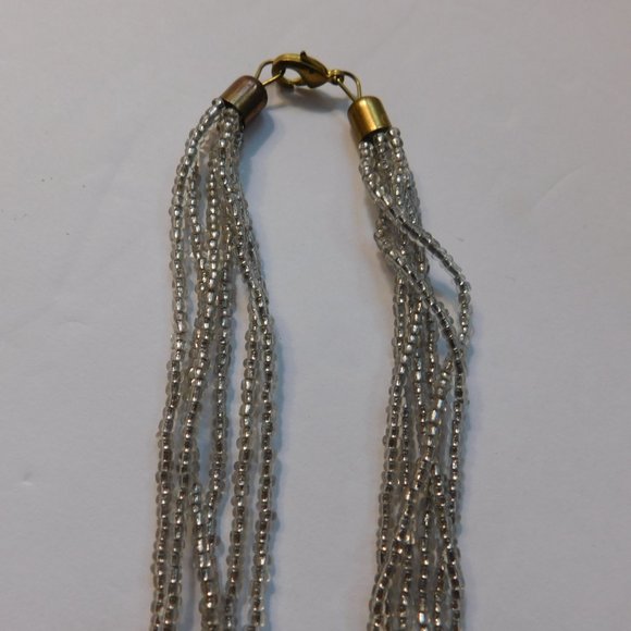 Vintage Six Strand Beaded Blue and Silver Glass Pendant Necklace - Picture 7 of 9